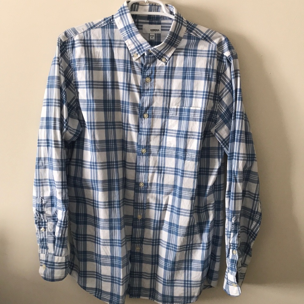 Sonoma white and blue plaid long sleeve